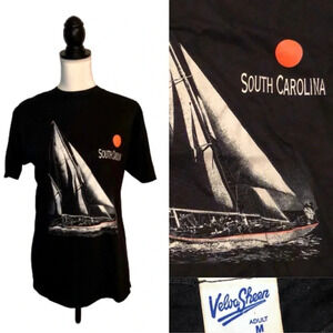 Vintage Velva Sheen 1980s South Carolina Hilton Head Travel Graphic Nautical Tee